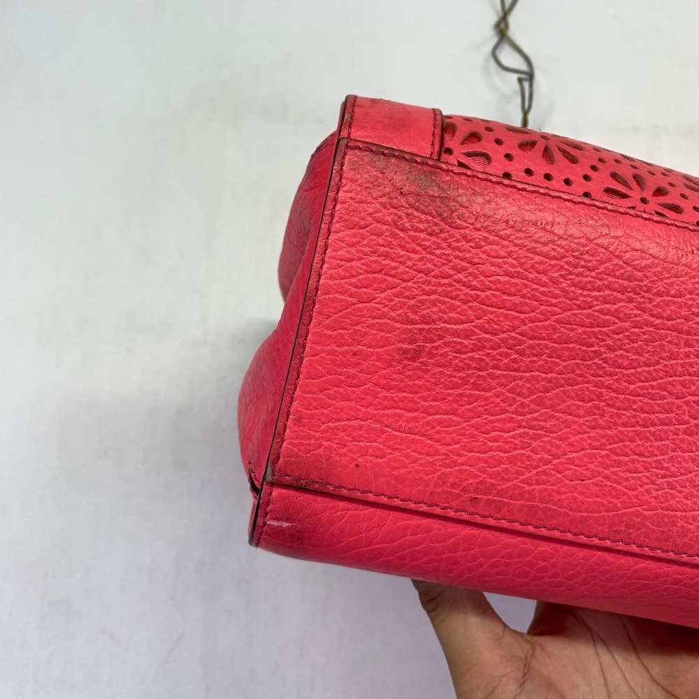 Kate Spade New York Coral Pink Leather Satchel Floral Handbag Tote Missing Strap - Picture 8 of 16